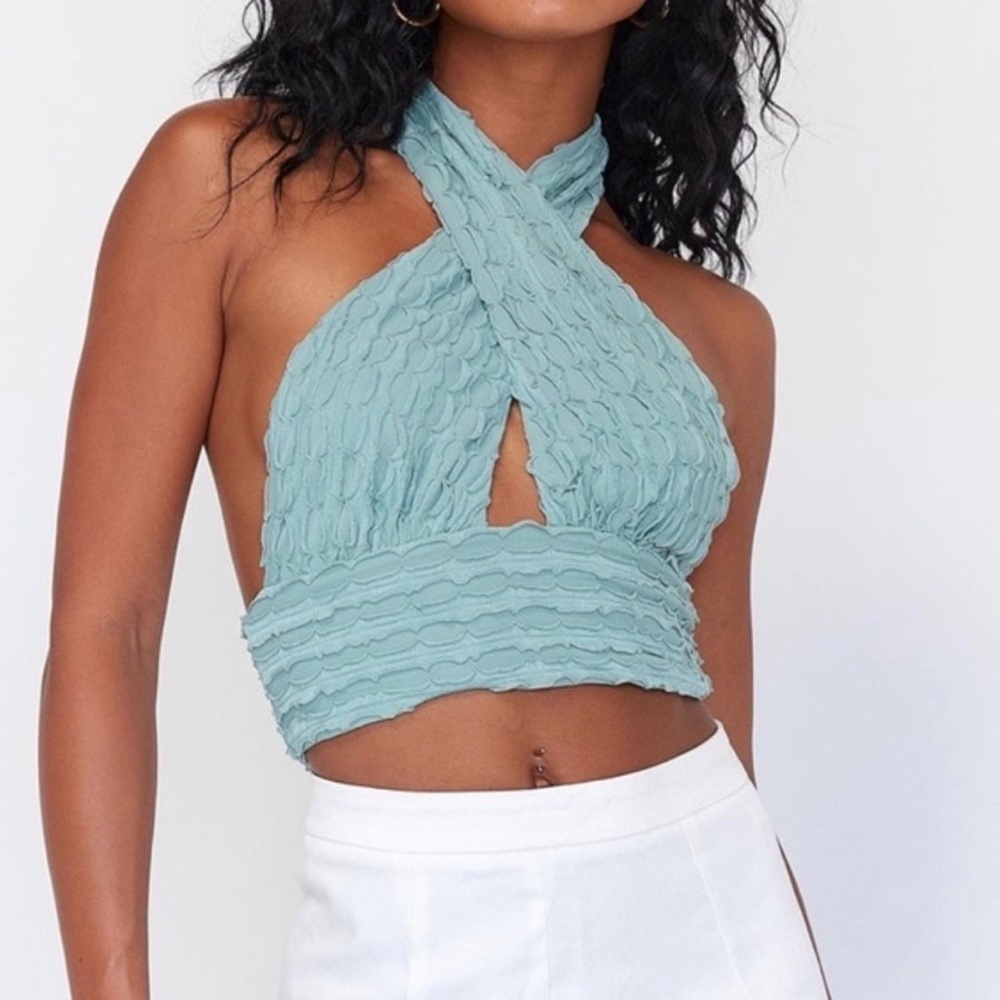 Blue Princess Polly Halter Crop Top - NWT